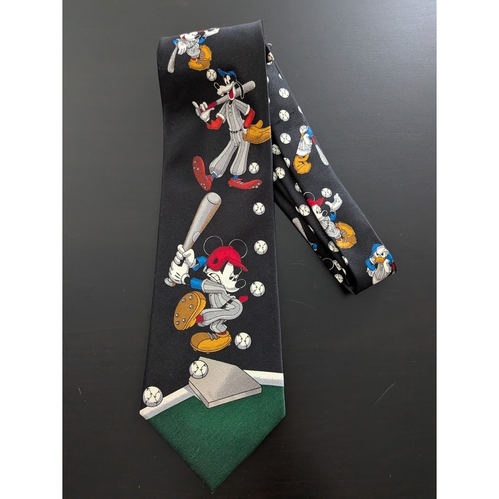 Vintage Mickey Mouse Mickey Unlimited Baseball Characters Tie 58" Black‎